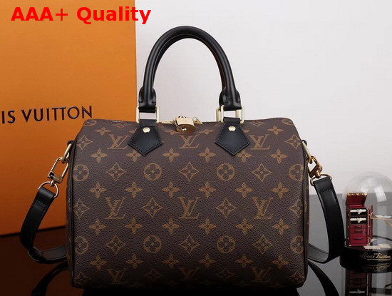 Louis Vuitton Speedy 25 Monogram Canvas with Black Leather Replica