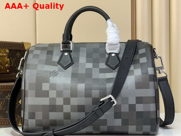 Louis Vuitton Speedy 30 Bandouliere Black Damoflage Coated Canvas M28977 Replica