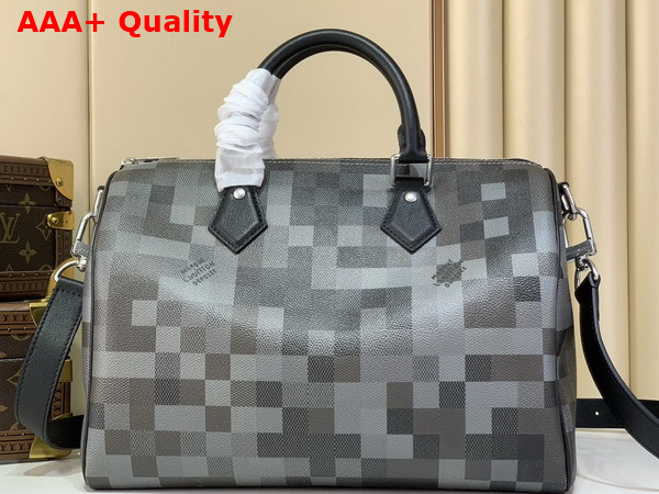 Louis Vuitton Speedy 30 Bandouliere Black Damoflage Coated Canvas M28977 Replica
