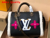 Louis Vuitton Speedy 30 Bandouliere Handbag in Black Grained Leather and Uses Shearling Inserts M56966 Replica