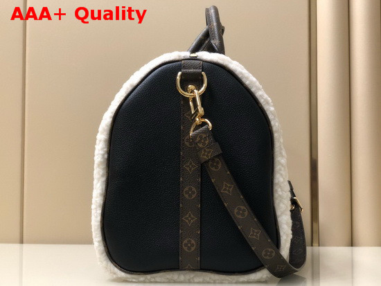Louis Vuitton Speedy 30 Bandouliere Handbag in Black Grained Leather and Uses Shearling Inserts M56966 Replica