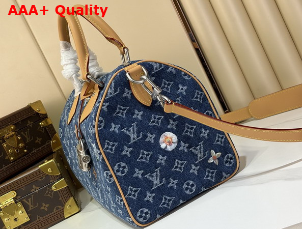 Louis Vuitton Speedy 30 Bandouliere in Blue Monogram Flowers Denim M27556 Replica