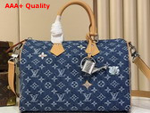 Louis Vuitton Speedy 30 Bandouliere in Blue Monogram Flowers Denim M27556 Replica