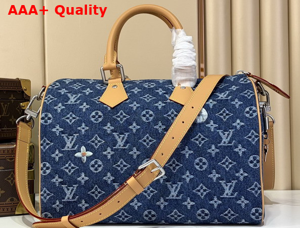 Louis Vuitton Speedy 30 Bandouliere in Blue Monogram Flowers Denim M27556 Replica