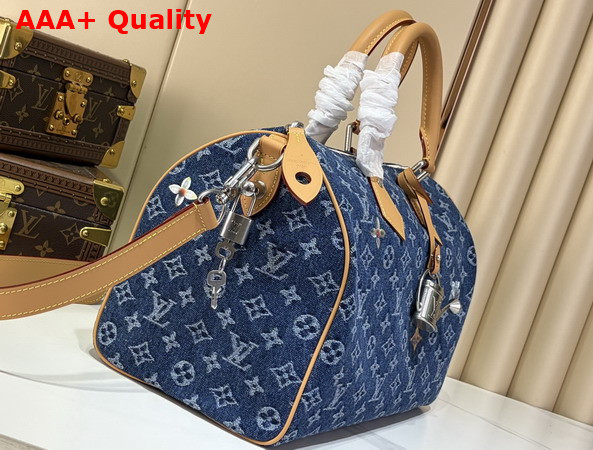 Louis Vuitton Speedy 30 Bandouliere in Blue Monogram Flowers Denim M27556 Replica