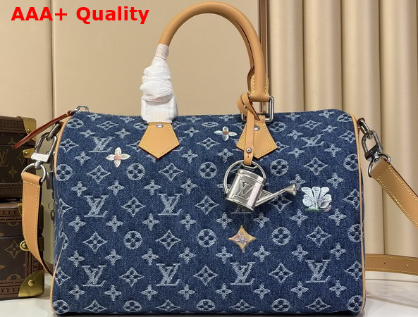 Louis Vuitton Speedy 30 Bandouliere in Blue Monogram Flowers Denim M27556 Replica