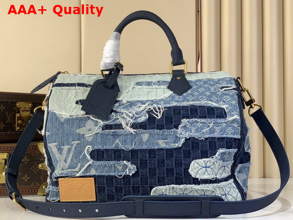 Louis Vuitton Speedy 40 Bandouliere Blue Denim Patchwork Approach M15277 Replica
