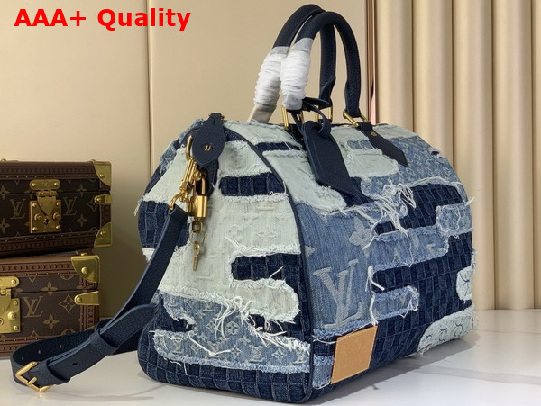 Louis Vuitton Speedy 40 Bandouliere Blue Denim Patchwork Approach M15277 Replica
