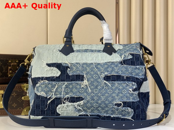 Louis Vuitton Speedy 40 Bandouliere Blue Denim Patchwork Approach M15277 Replica