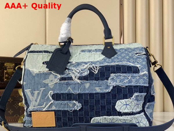 Louis Vuitton Speedy 40 Bandouliere Blue Denim Patchwork Approach M15277 Replica