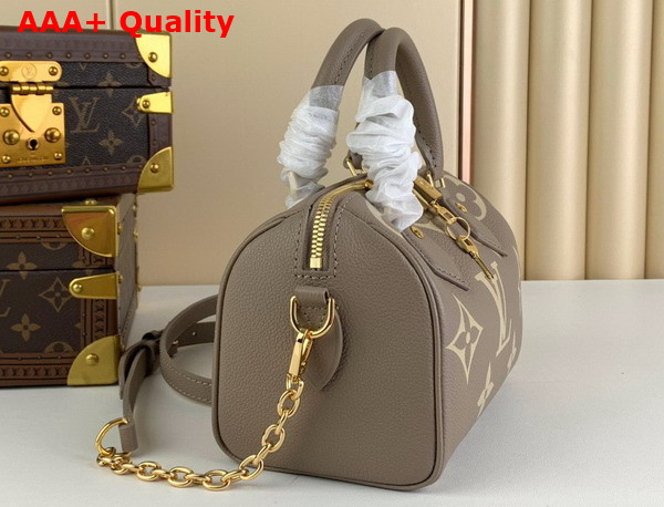 Louis Vuitton Speedy Bandouliere 20 Bicolor Monogram Empreinte Leather Tourterelle Gray Creme Beige M46575 Replica