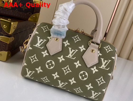 Louis Vuitton Speedy Bandouliere 20 Kaki Beige Monogram Empreinte Leather M46118 Replica