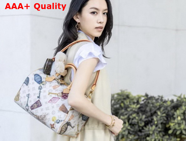 Louis Vuitton Speedy Bandouliere 20 LV Stamp Blue Coated Canvas M28668 Replica