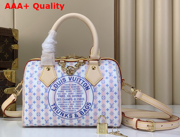 Louis Vuitton Speedy Bandouliere 20 LV Stamp Blue Coated Canvas M28668 Replica