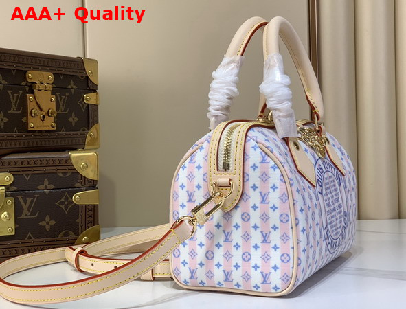 Louis Vuitton Speedy Bandouliere 20 LV Stamp Blue Coated Canvas M28668 Replica