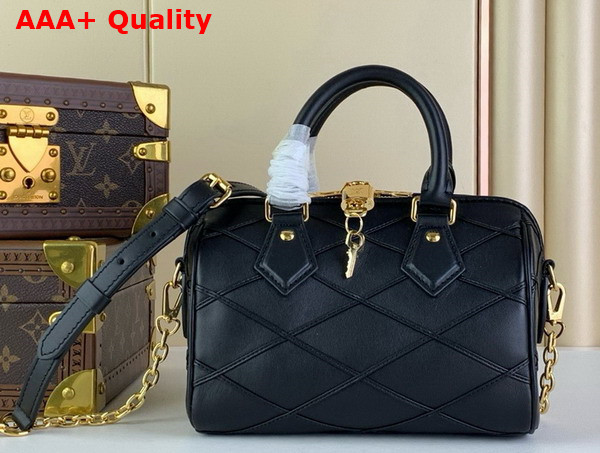 Louis Vuitton Speedy Bandouliere 20 Malletage Pattern Black Lambskin Replica