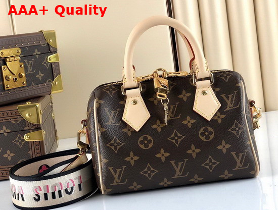 Louis Vuitton Speedy Bandouliere 20 in Monogram Canvas with a Wide Detachable Textile Strap with a Woven Louis Vuitton Signature M45957 Replica