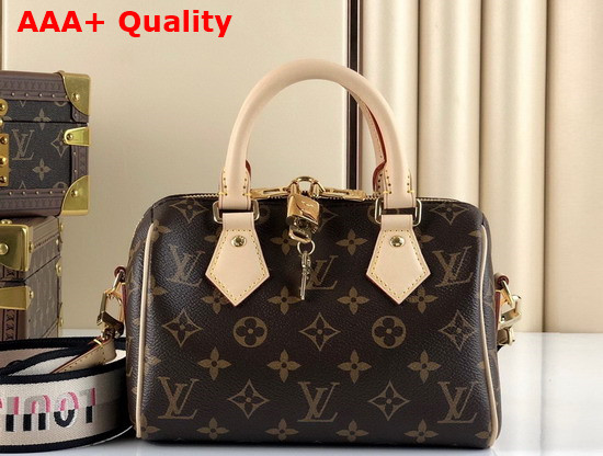 Louis Vuitton Speedy Bandouliere 20 in Monogram Canvas with a Wide Detachable Textile Strap with a Woven Louis Vuitton Signature M45957 Replica