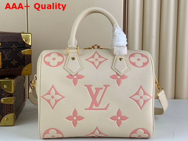 Louis Vuitton Speedy Bandouliere 25 Bicolor Monogram Empreinte Leather Creme Beige and Rose Trianon Pink Replica