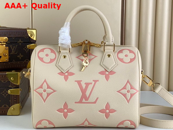 Louis Vuitton Speedy Bandouliere 25 Bicolor Monogram Empreinte Leather Creme Beige and Rose Trianon Pink Replica