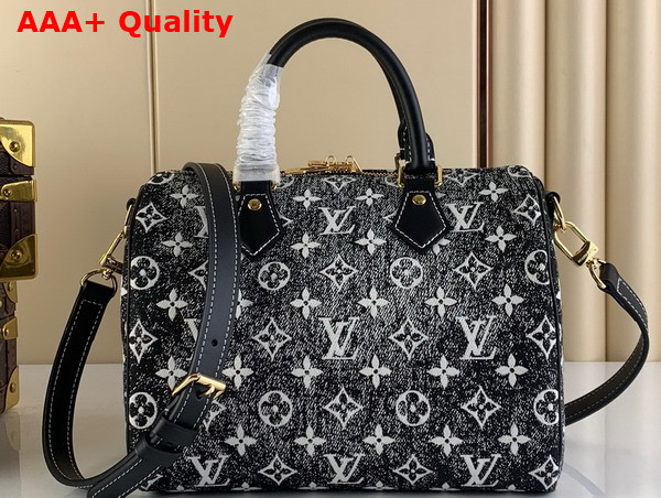 Louis Vuitton Speedy Bandouliere 25 Black Denim Jacquard Textile Replica