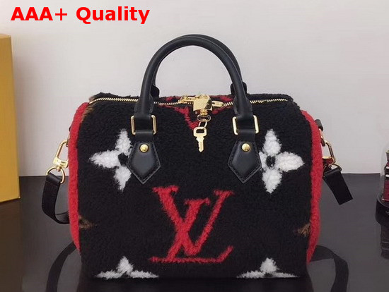 Louis Vuitton Speedy Bandouliere 25 Black and Coquelicot Red Shearling M55423 Replica