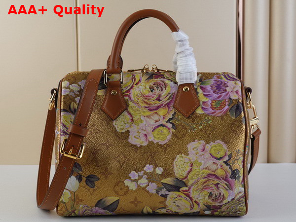Louis Vuitton Speedy Bandouliere 25 Handbag in Metallic Gold Color Coated Canvas M21317 Replica