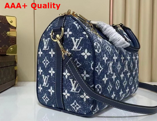 Louis Vuitton Speedy Bandouliere 25 Navy Blue Denim Jacquard Textile M59609 Replica