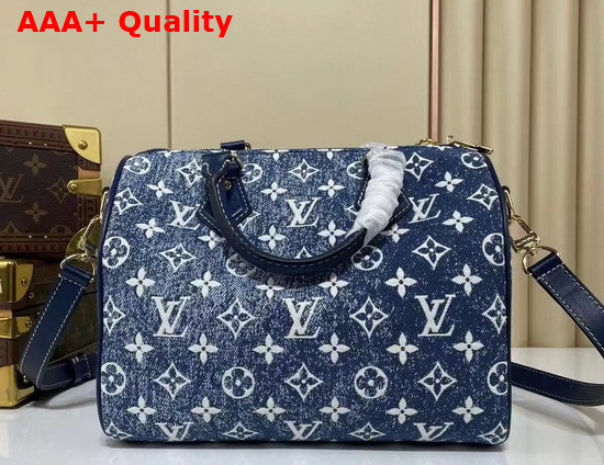 Louis Vuitton Speedy Bandouliere 25 Navy Blue Denim Jacquard Textile M59609 Replica