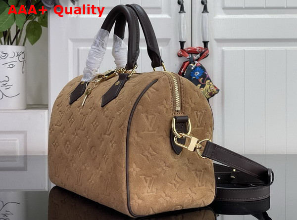Louis Vuitton Speedy Bandouliere 25 in Beige Trench Embossed Calfskin Suede Leather M2A383 Replica