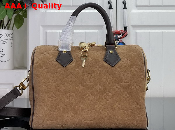 Louis Vuitton Speedy Bandouliere 25 in Beige Trench Embossed Calfskin Suede Leather M2A383 Replica