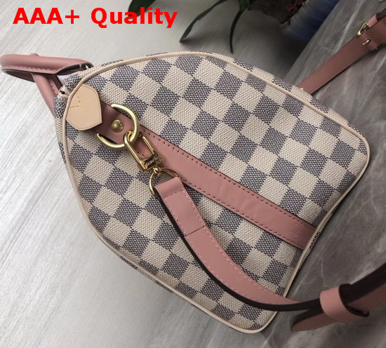 Louis Vuitton Speedy Bandouliere 30 Damier Azur Canvas with Pink Cowhide Leather Trim Replica
