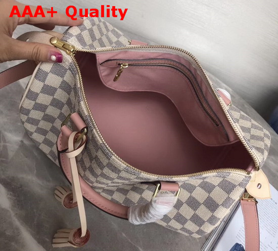 Louis Vuitton Speedy Bandouliere 30 Damier Azur Canvas with Pink Cowhide Leather Trim Replica