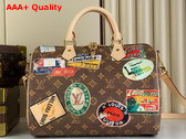 Louis Vuitton Speedy Bandouliere 30 Handbag in Monogram Coated Canvas Embellished with a Patchwork of Hotel Labels M47087 Replica