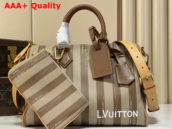 Louis Vuitton Speedy P9 Bandouliere 30 in Camel Washed Stripes Calfskin Leather Replica