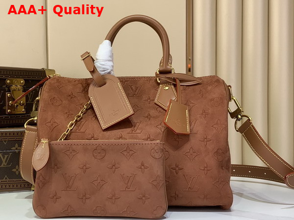 Louis Vuitton Speedy P9 Bandouliere 30 in Luxurious Brown Suede with a Debossed Monogram Pattern M29405 Replica