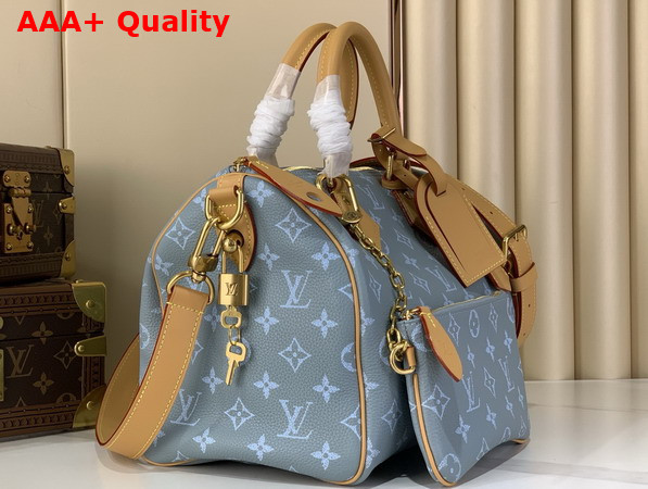 Louis Vuitton Speedy P9 Bandouliere 30 in Silk Blue Calfskin Leather with a Tonal Monogram Print M28384 Replica