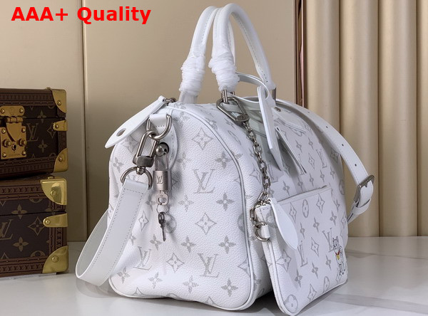 Louis Vuitton Speedy P9 Bandouliere 30 in White Calf Leather with Monogram Print and Dog Print Replica