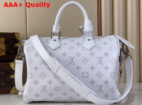 Louis Vuitton Speedy P9 Bandouliere 30 in White Calf Leather with Monogram Print and Dog Print Replica