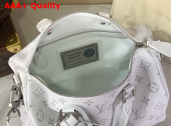 Louis Vuitton Speedy P9 Bandouliere 30 in White Calf Leather with Monogram Print and Dog Print Replica