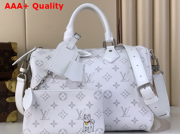 Louis Vuitton Speedy P9 Bandouliere 30 in White Calf Leather with Monogram Print and Dog Print Replica