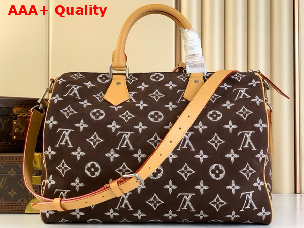 Louis Vuitton Speedy P9 Bandouliere 40 Bag in Brown Monogram Suede Leather Replica