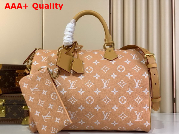 Louis Vuitton Speedy P9 Bandouliere 40 Bag in Summer Peach Calf Leather with the Monogram Motif Print M13919 Replica