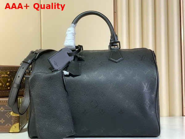 Louis Vuitton Speedy P9 Bandouliere 40 Bag in Ultra Black Calf Leather with the Monogram Motif Print M13916 Replica