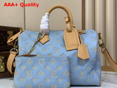 Louis Vuitton Speedy P9 Bandouliere 40 Golden Silk Blue Calfskin Leather Exquisite Embroidered Monogram Flowers M28079 Replica