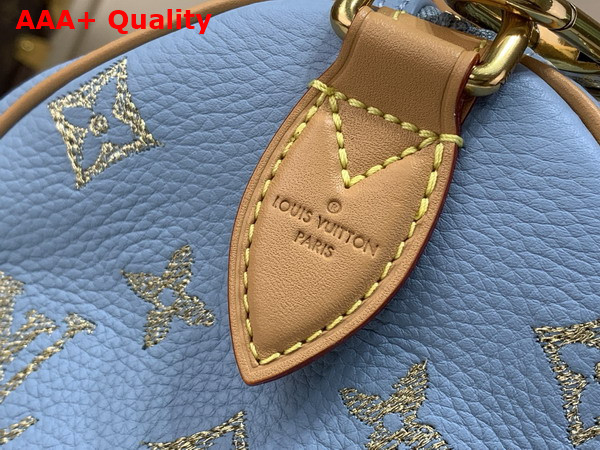 Louis Vuitton Speedy P9 Bandouliere 40 Golden Silk Blue Calfskin Leather Exquisite Embroidered Monogram Flowers M28079 Replica
