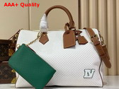 Louis Vuitton Speedy P9 Bandouliere 40 in White Perforated Calfskin with Green Lining Replica