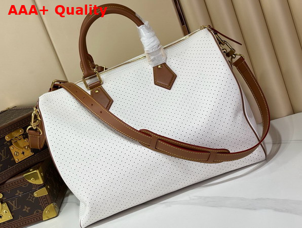 Louis Vuitton Speedy P9 Bandouliere 40 in White Perforated Calfskin with Green Lining Replica