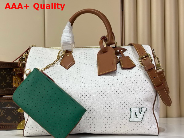 Louis Vuitton Speedy P9 Bandouliere 40 in White Perforated Calfskin with Green Lining Replica