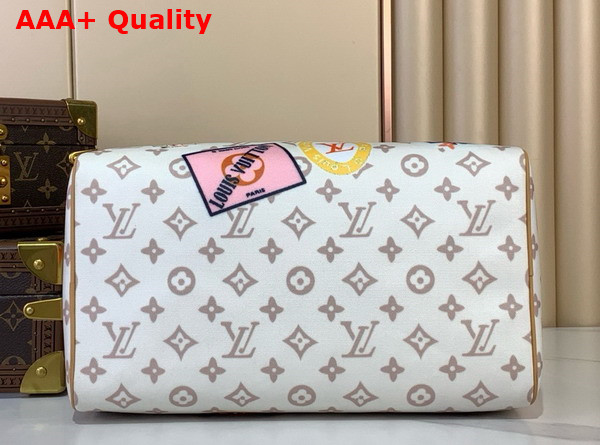 Louis Vuitton Speedy Soft 30 Monogram Dune Coated Canvas with an Airplane Charm and Playful Labels M14587 Replica